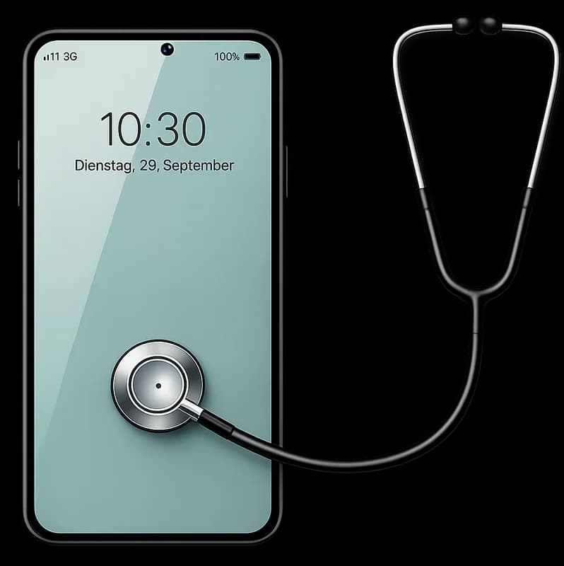 Smartphone mit Stethoskop — Terminvereinbarung in der Arztpraxis